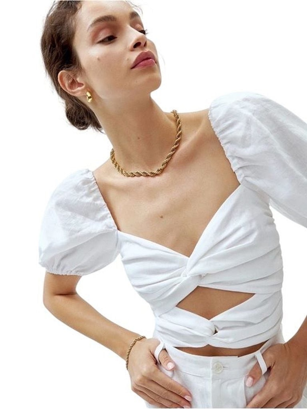 Reformation White Linen Puff Sleeve Size 4